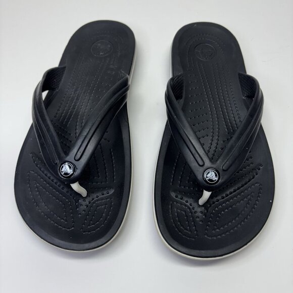 NWOT Crocs Crocband Flip Flops Mens 7 Women’s 9 SANDAL THONG SHOWER BEACH Black - Picture 3 of 9